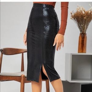 SHEIN faux croc leather slit pencil skirt